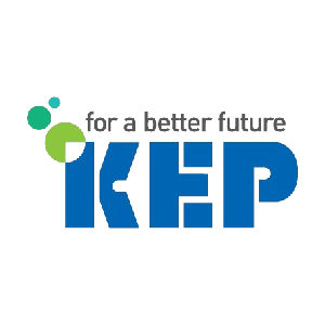 KEP-Logo mit dem Slogan for a better future und grünen, kreisförmigen Elementen über dem blauen Text.