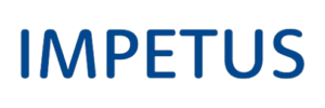 Textlogo IMPETUS in blauer Schrift auf weißem Hintergrund, minimalistisches Design.